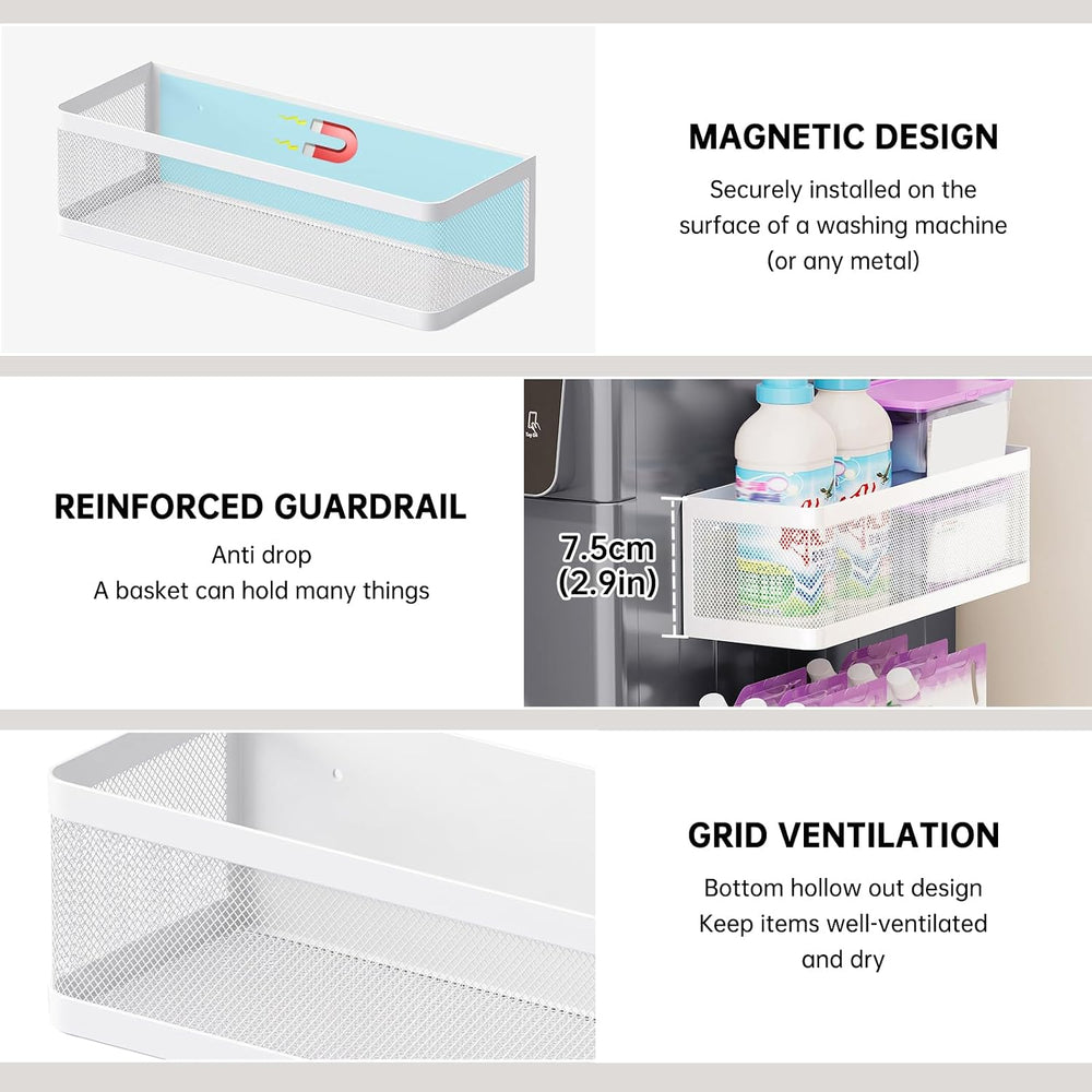 3 Pack Magnetic Shelves for Washing Machine, Metal Mesh Magnetic Baskets