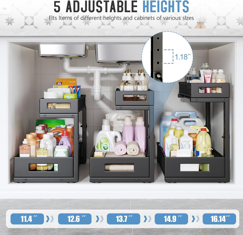 2 Pack 17IN Depth Under Sink Storage Organizer, Large 2-Tier Elegant Mesh Pul...