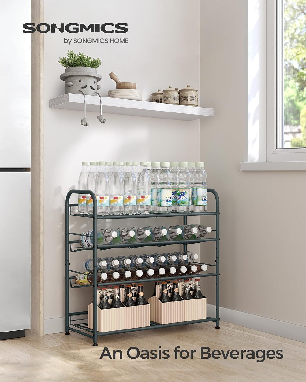SONGMICS 4-Tier Stackable Metal Shoe Rack, Holds Up to 16 Pairs of Shoes