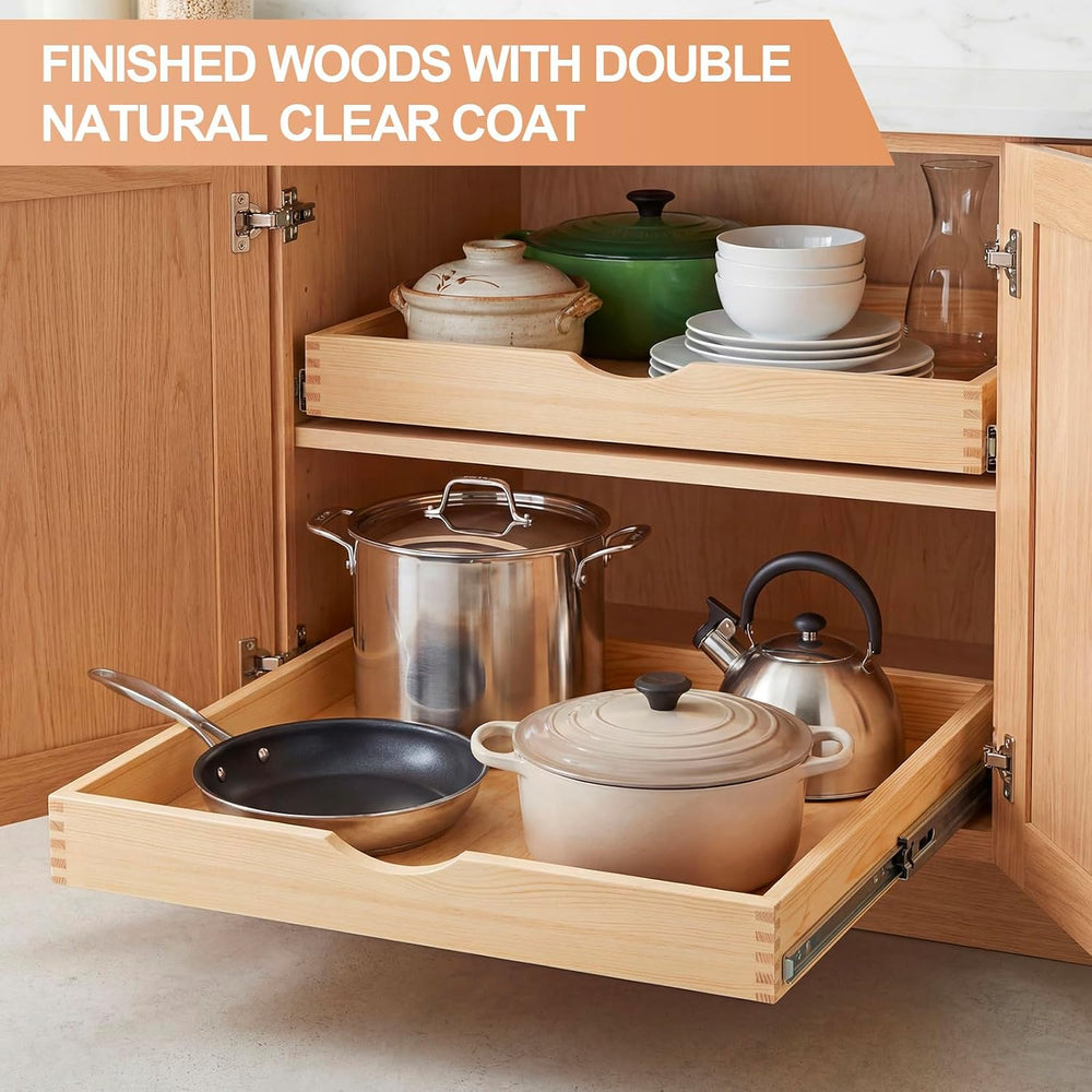 Menkxi 2 Set Wood Pull out Cabinet Organizer, Wood Color, 27'' X 21