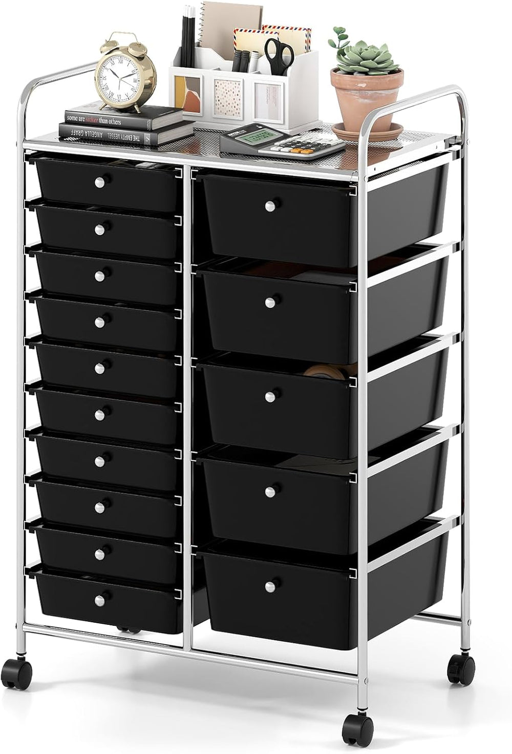 GOFLAME 15-Drawer Rolling Storage Cart, Multifunctional Art Craft Organizer C...