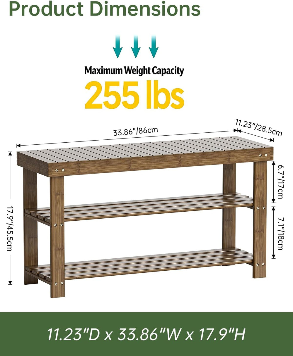 SMIBUY Bamboo Shoe Rack Bench, 3-Tier Shoe Organizer Storage Shelf for Entryw...