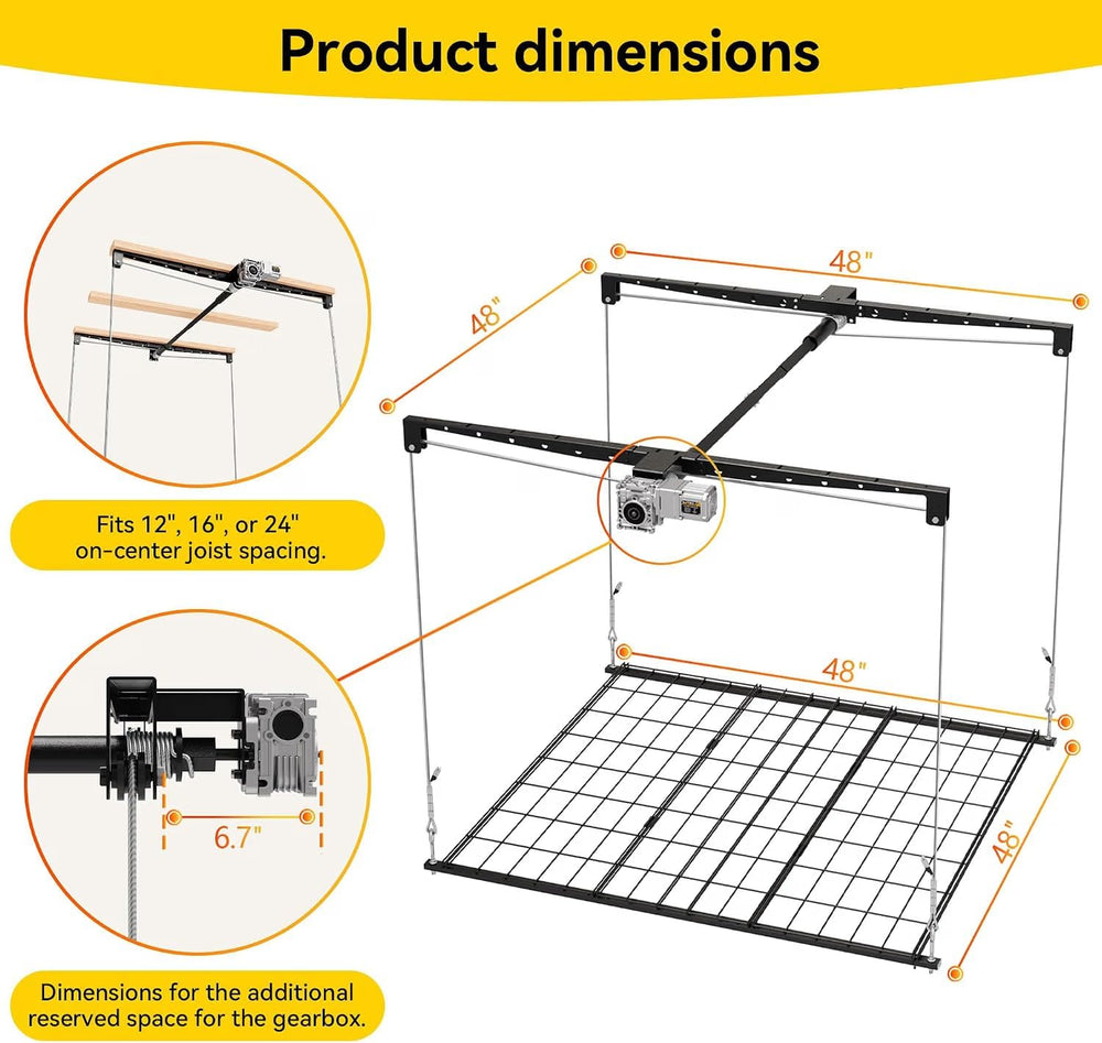 Motorized Overhead Garage Storage Rack with Remote Control, 4x4 FT Garage Cei...