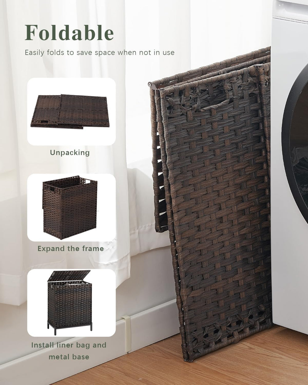SETVSON Laundry Hamper with Lid, 29.6 Gal 2-Bag Clothes Sorter, Brown