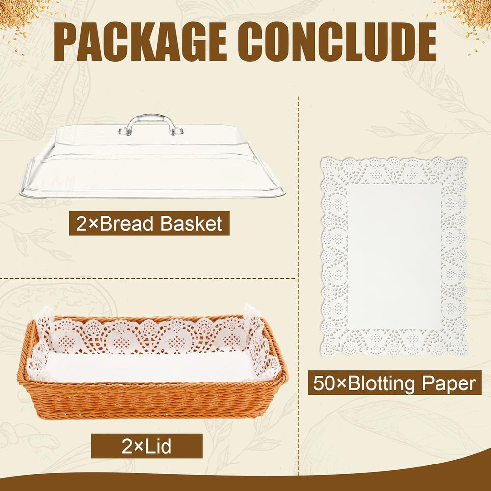 Mumufy 2 Packs Bread Baskets for Serving with Lid 15.75x11.81x2.95'' ...