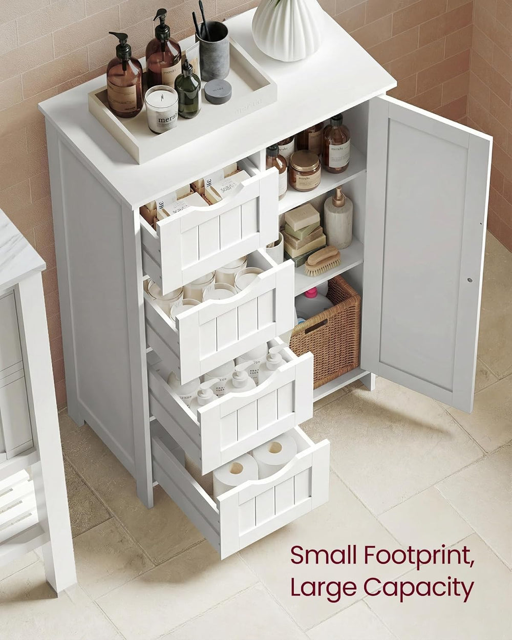 VASAGLE Floor Storage Cabinet, Farmhouse, 4 Drawers and 1 Door,32.3" H