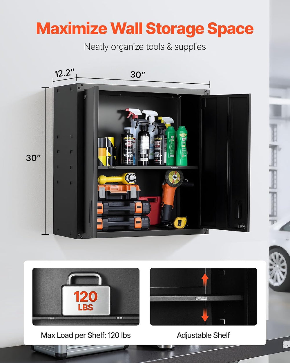 VEVOR Metal Wall Cabinet, 30W x 12.2D x 30H Inch, Steel Floating Hanging Stor...