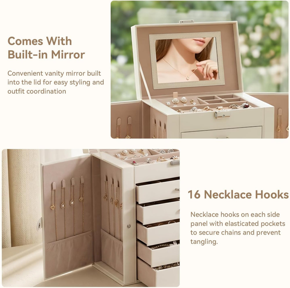 6-Layer Jewelry Boxes for Women with 5 Drawers and Necklace Storage