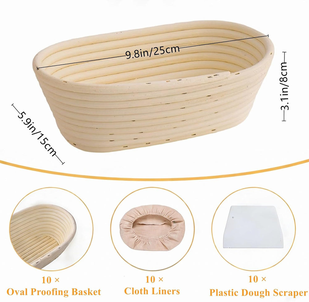 Nisorpa 10 Set Oval Banneton Bread Proofing Basket,10 Inch