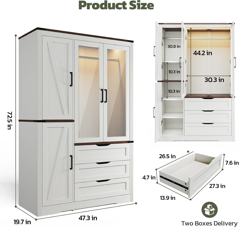 Concho 73'' Farmhouse 4 Doors Armoire Wardrobe Closet Antique White