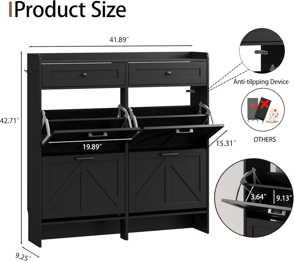 Shoe Cabinet with 4 Flip Drawers & 2 Top Drawers, 43" Tall Freestand...