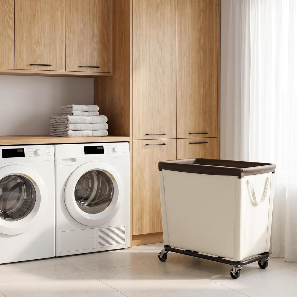 StorageWorks Laundry Hamper with Wheels, 310L Large Beige Basket Cart