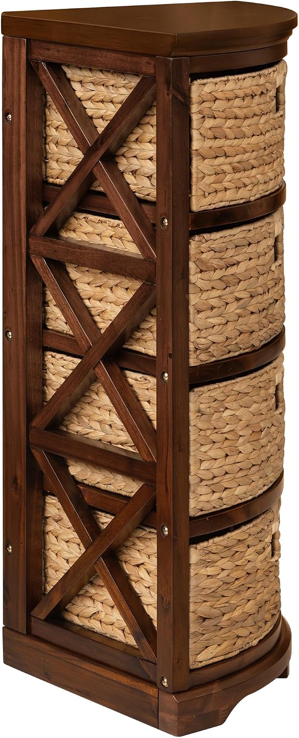 eHemco Hampton Meadows 4 Tier X-Side Corner Table Storage Cabinet, Walnut