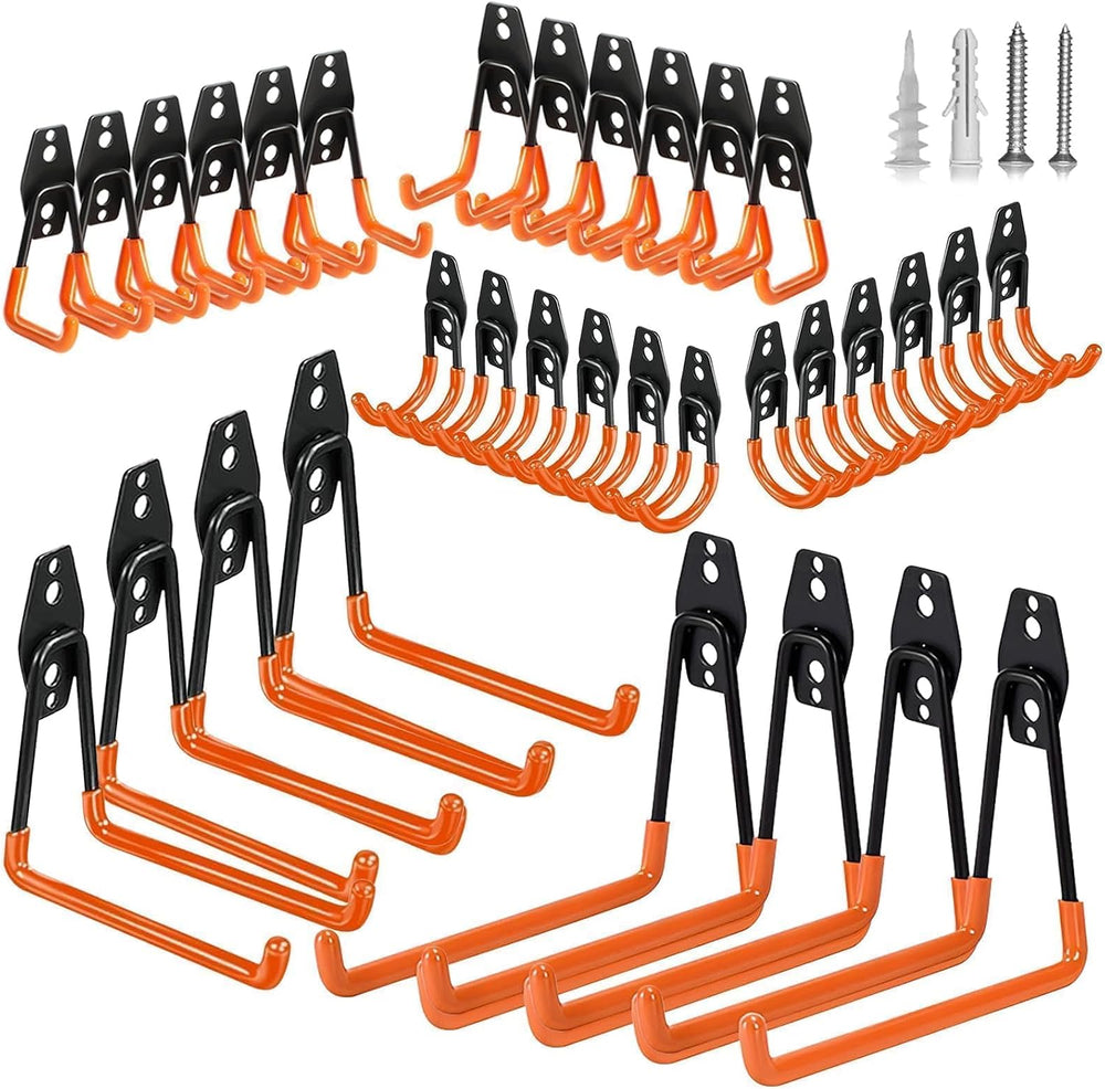 Steel Garage Storage Hooks - 32 Pack Anti-Slip Coating, Heavy Duty Wall Mount...