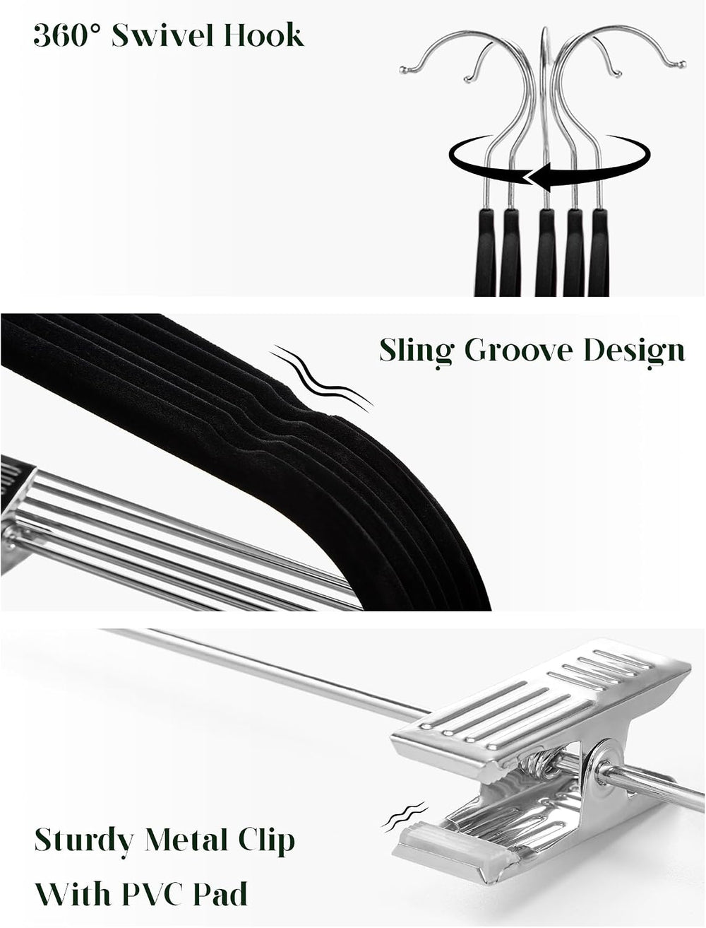 Cozymood Velvet Pants Hangers 36 Packs, Skirt Hangers with Clips - Black