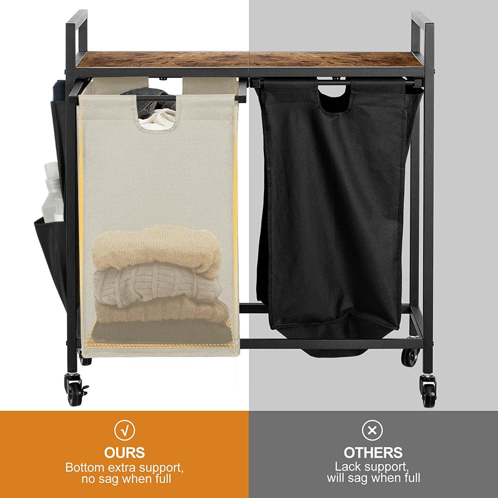 WOWLIVE Double Laundry Hamper with Wheels, Rolling Laundry Basket Organizer