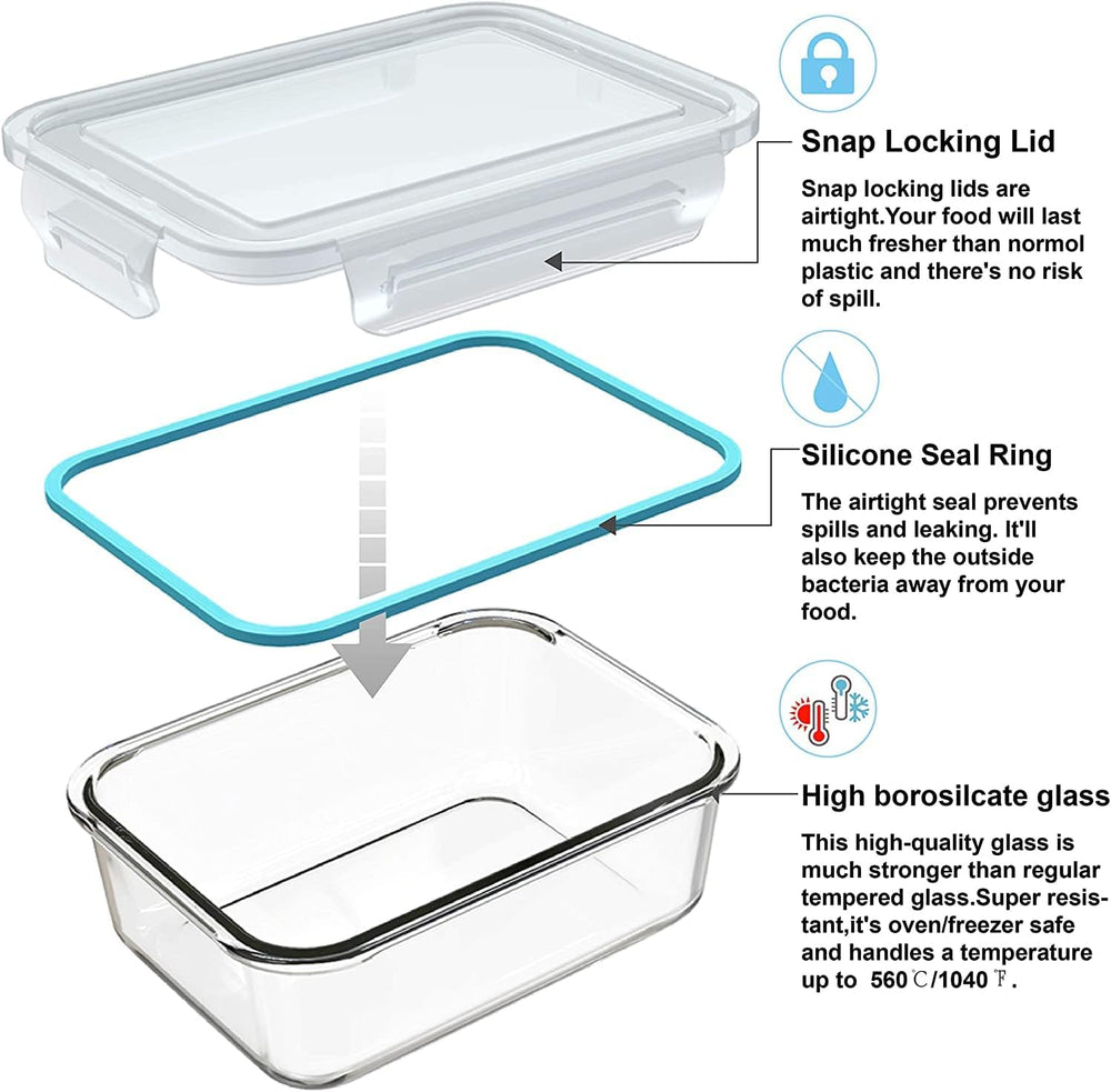 S SALIENT 18 Piece Glass Food Storage Containers with Lids, Glass Meal Prep C...