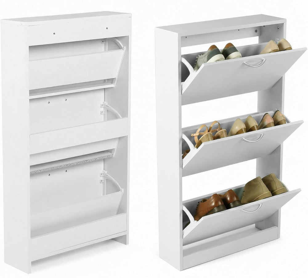 HOPUBUY Shoe Cabinet for Entryway, Narrow Shoe Storage with 3 Flip Drawers