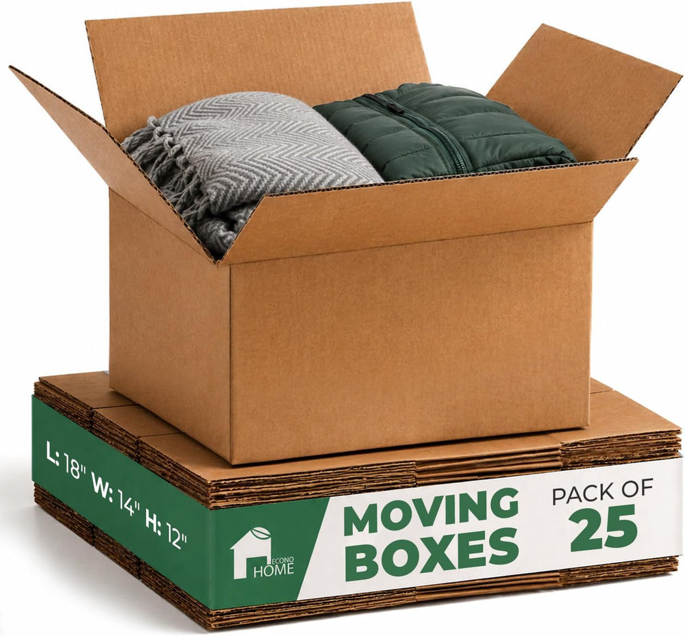 EconoHome Corrugated Shipping Boxes - 18x14x12" Medium Moving Boxes - Du...