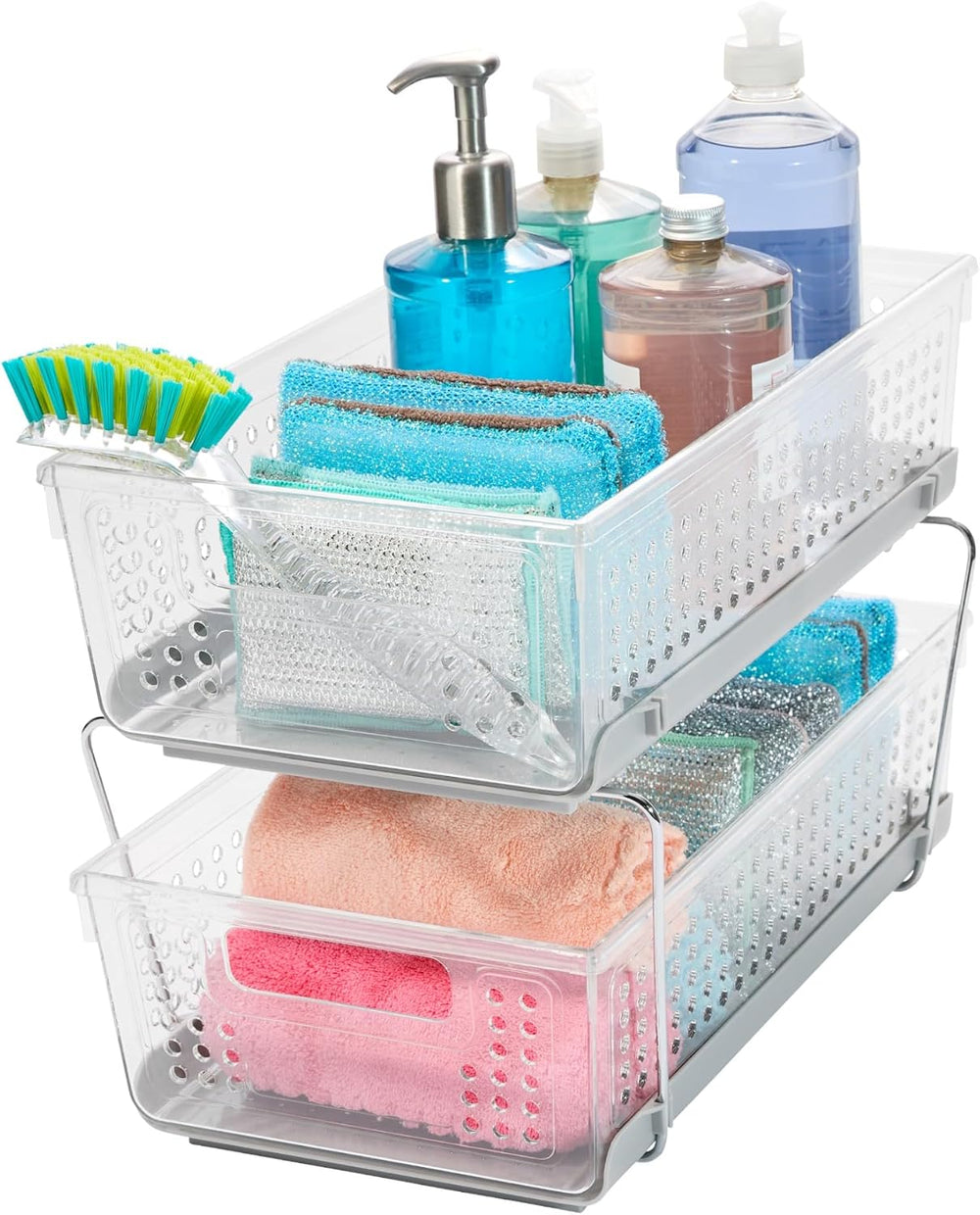 madesmart 2 Tier Bath Organizer,Undersink Storage with Sliding Drawers,for Cl...