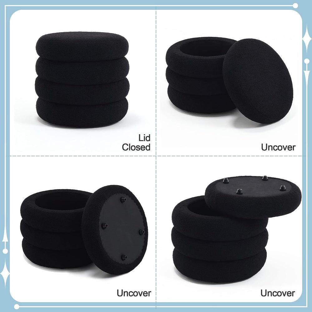 Flouki 19.5" Storage Ottoman Round, Vanity Stools for Bedroom, Sherpa Po...