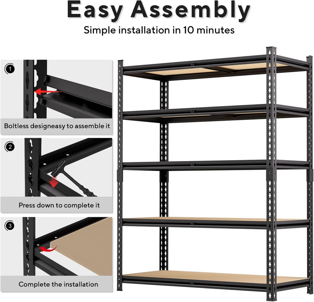 36.12"W: Father&I 5-Shelf-Storage-Rack Industrial Metal+Wood Garage/...