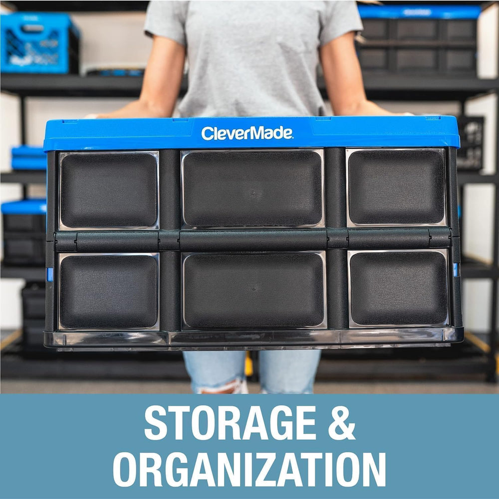 CleverMade Collapsible Storage Bins, 62L 3 Pack, 100 lb Stackable, Obsidian
