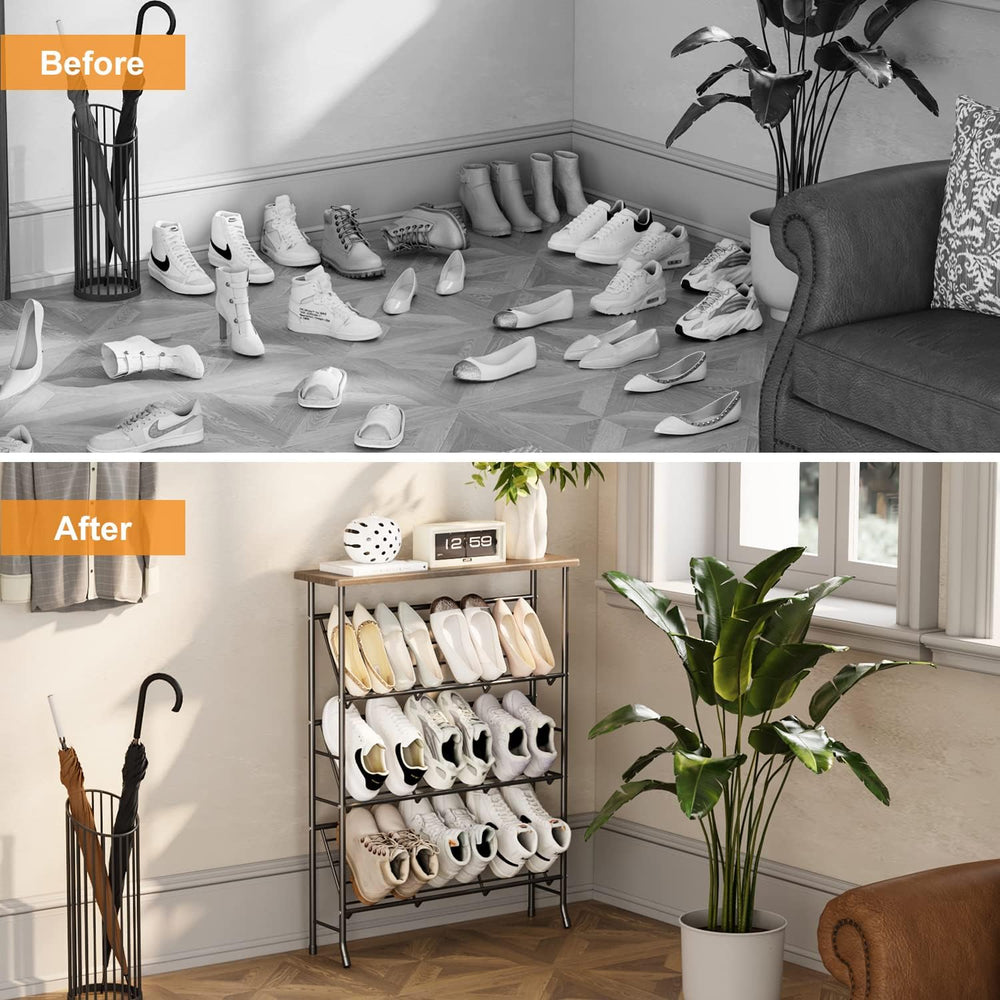 JZM Shoe Rack Storage, Narrow 4 Tier Metal Shoe Storage Shelf, Free Standing ...