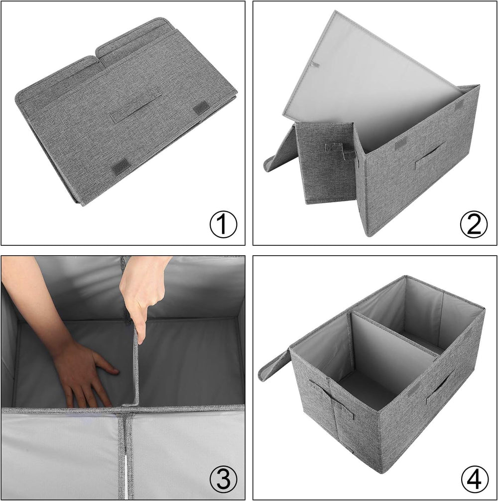 2 Pack Storage Boxes with Lids and Handles, Collapsible Linen Storage Bins Or...
