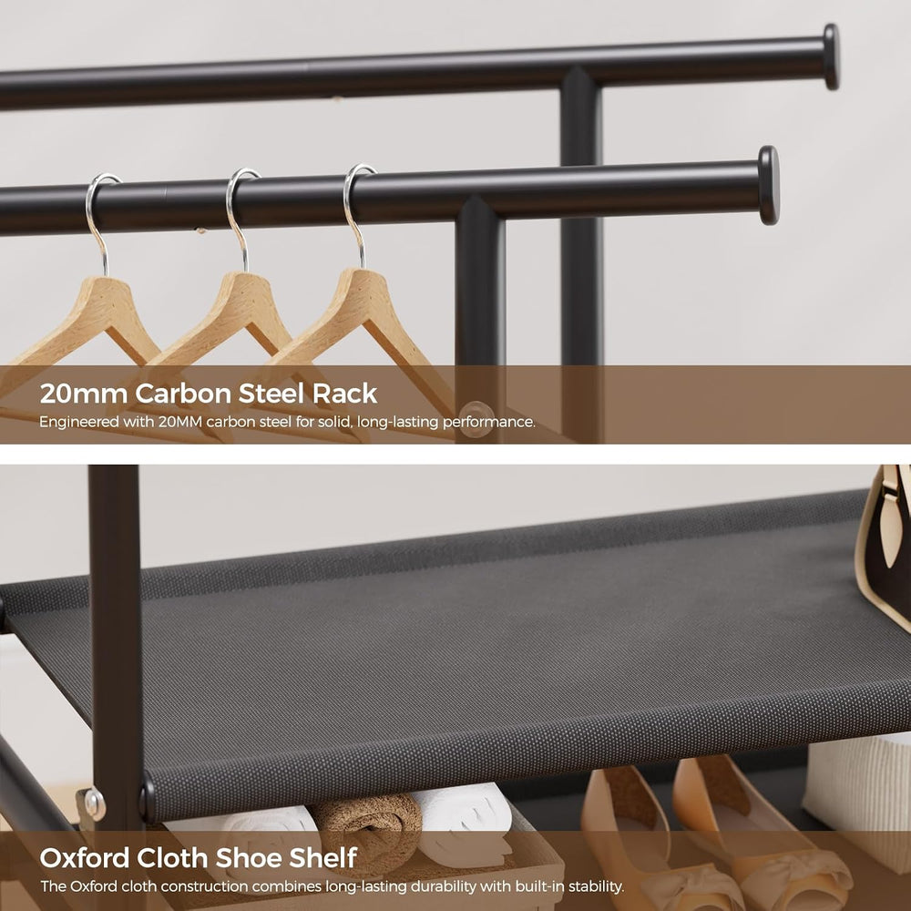 HYSEYY Clothes Rack,Double Rods Rolling Clothing Rack for Hanging Clothes,Por...