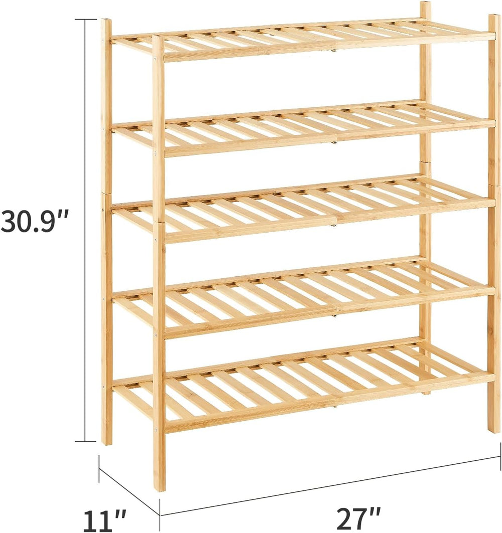 5-Tier Bamboo Shoe Rack for Entryway, Stackable | Heavy Duty | Multi-Function...