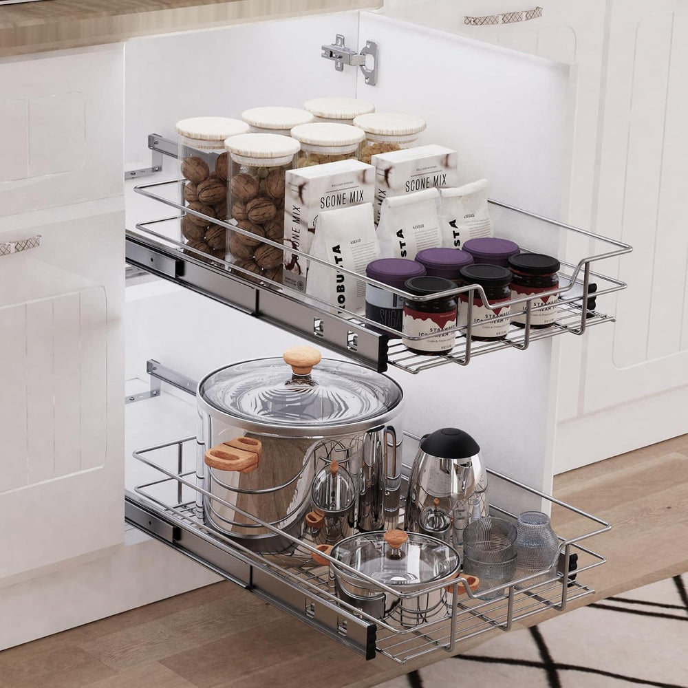 Pull Out Cabinet Organizer 15" W X 22" D, Chromed, Full Slide Out D...