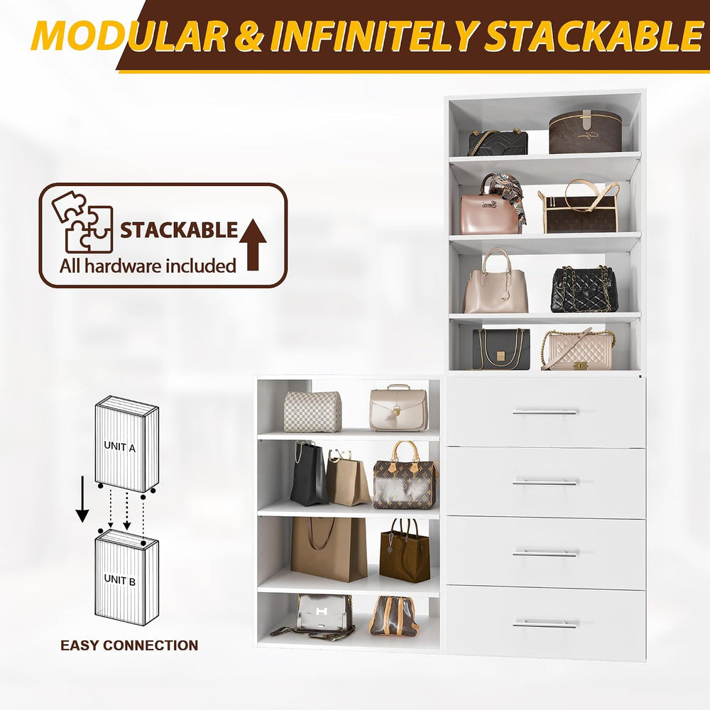 31.5" Wide 4 Drawer Tower Modular Closet System, Closet Storage Organize...