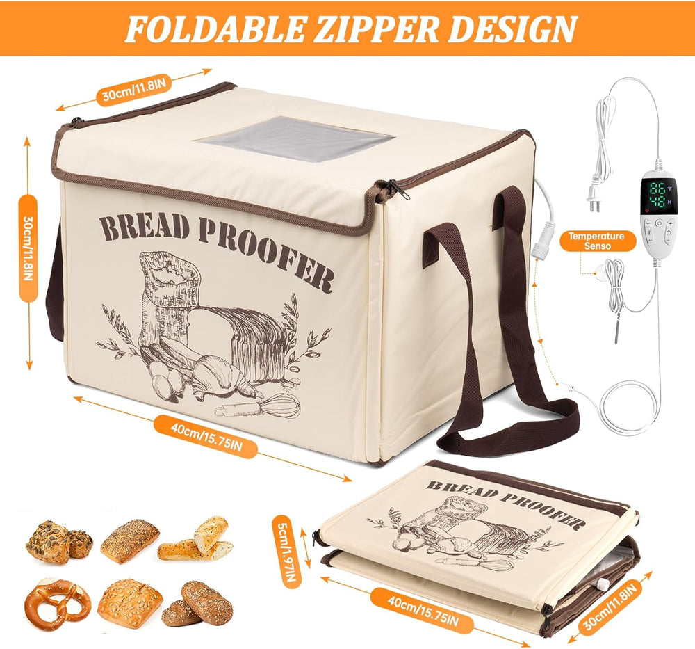 Folding Bread Proofing Box with Lid, Bread Proofer 3-Side Even Fever 50-113℉ ...