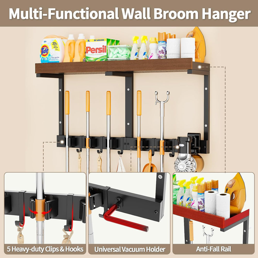 Broom and Mop Organizer Wall Hanging, Broom Hanger Holder Wall Mount
