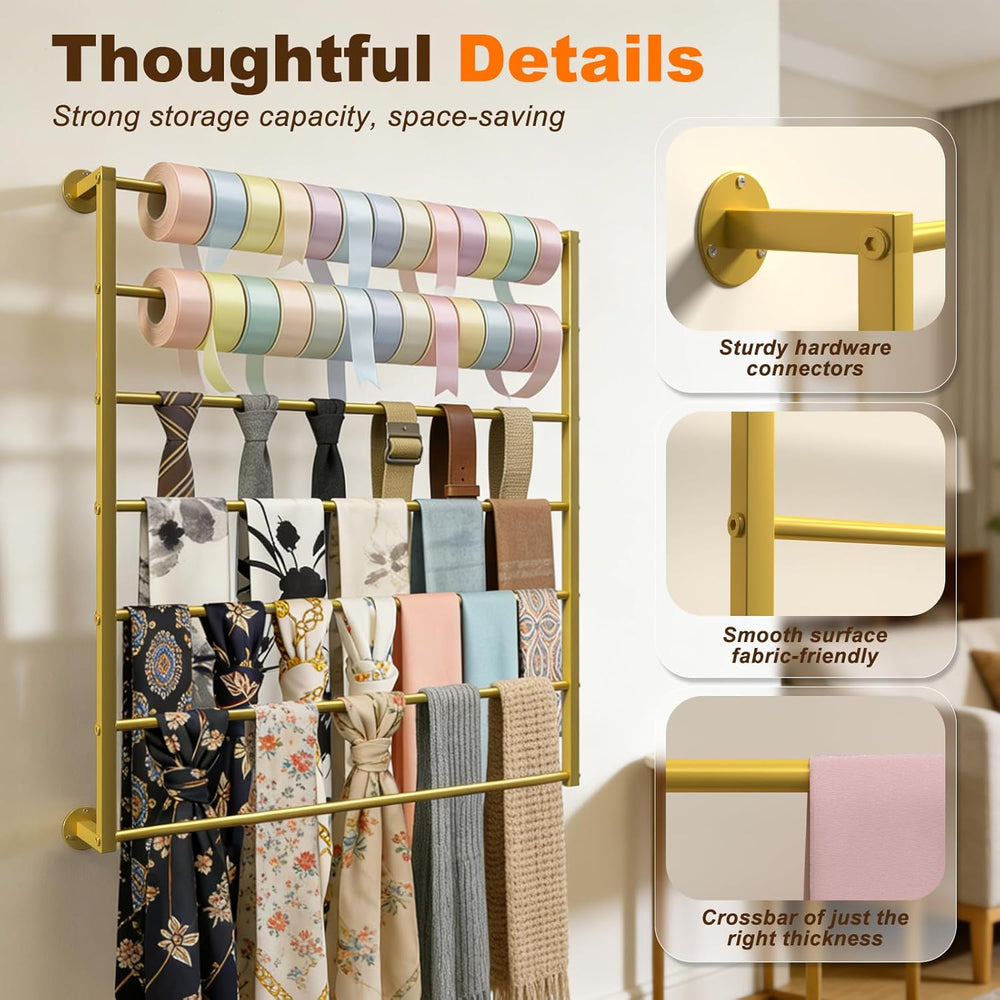 Wall Mounted Scarf Rack, Hijab Hanger Organizer (Gold, 7T-23.6×35.4IN)