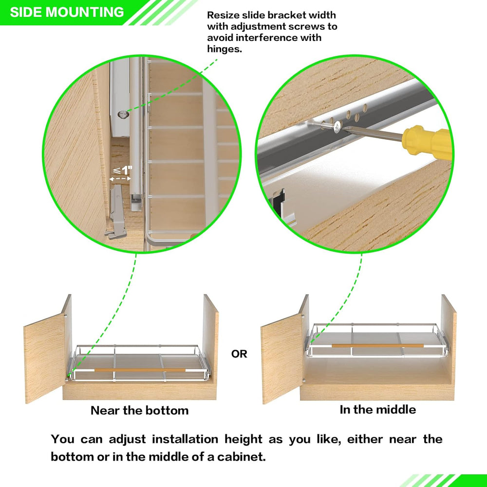 Pull-Out Cabinet Organizer, Stainless, 12.1-18.4 In, 2 Pack