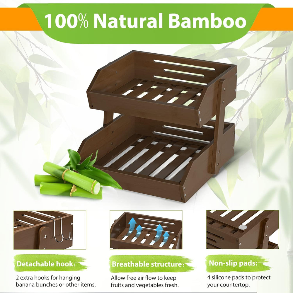 Gmtsl Bamboo Fruit Basket for Kitchen, Fruit Holder for Kitchen Countertop