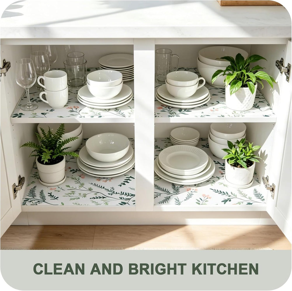 Fern Floral Shelf Liner and Drawer Liner, Non-Adhesive Kitchen Cabinet Liner,...