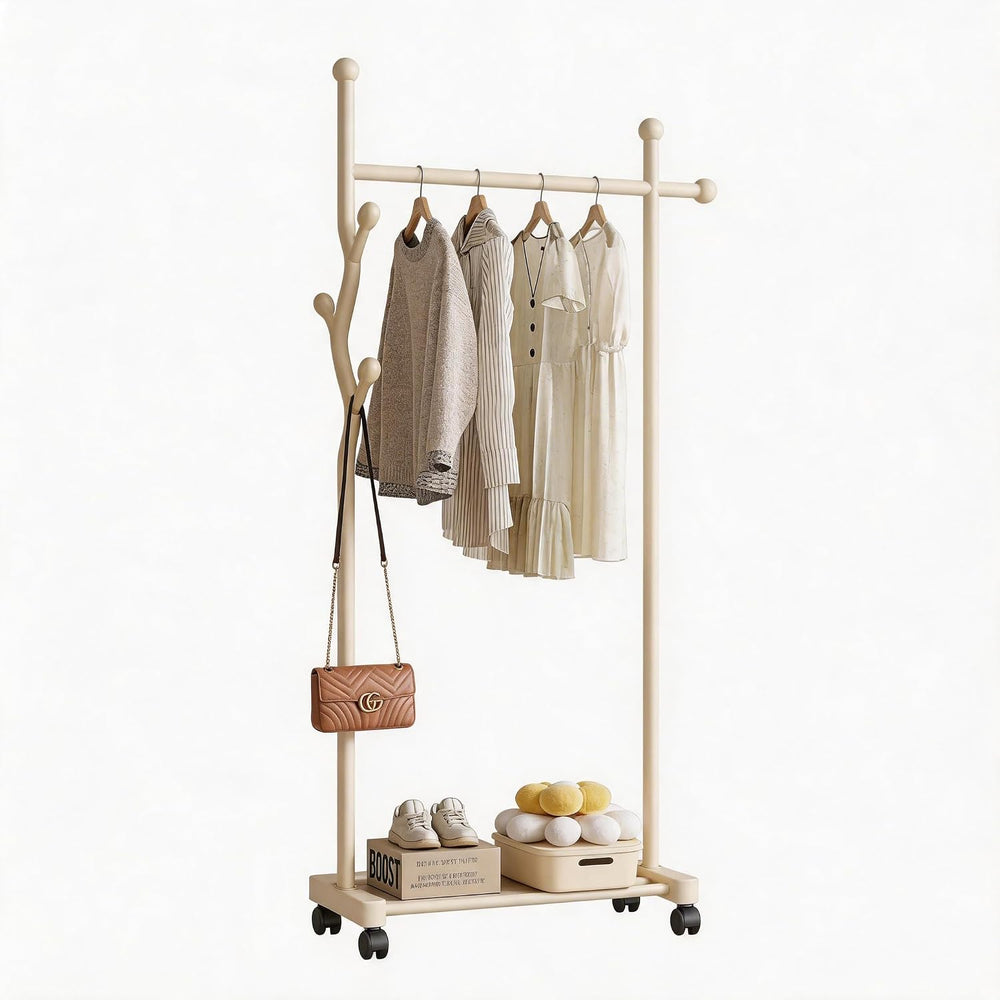 MYUPDALIN Rolling Clothes Rack with Bottom Shelf and Side Hooks, 23in wide