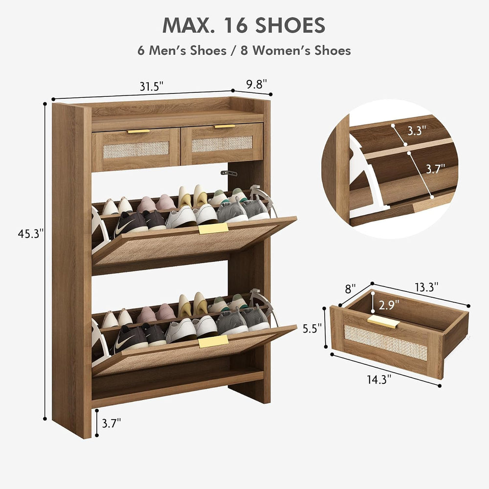 Shoe Organizer Cabinet Storage for Entryway - Slim Rattan Shoe Rack for Front...