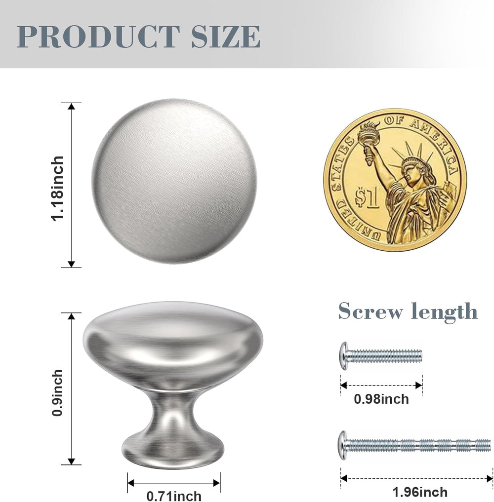Cabinet Knobs Brushed Nickel 30 Pack, 1-1/6 Inch Round Solid Drawer Knobs
