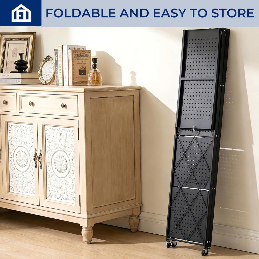 5 Tier Foldable Storage Shelf with Wheels, Heavy-Duty Metal Shelving Unit, No...