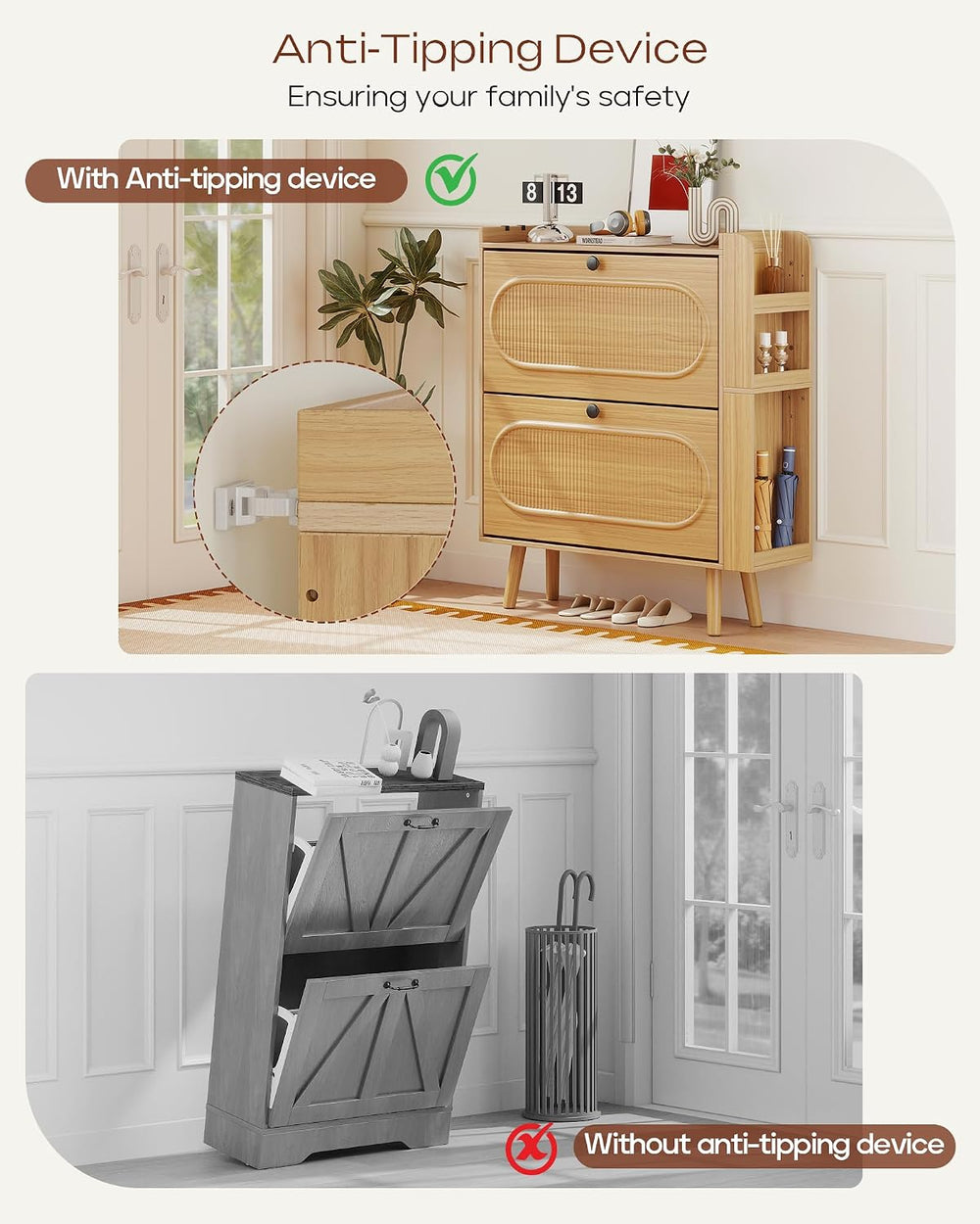 Turosur Shoe Cabinet Storage for Entryway, Adjustable Side Rack, Rustic Oak