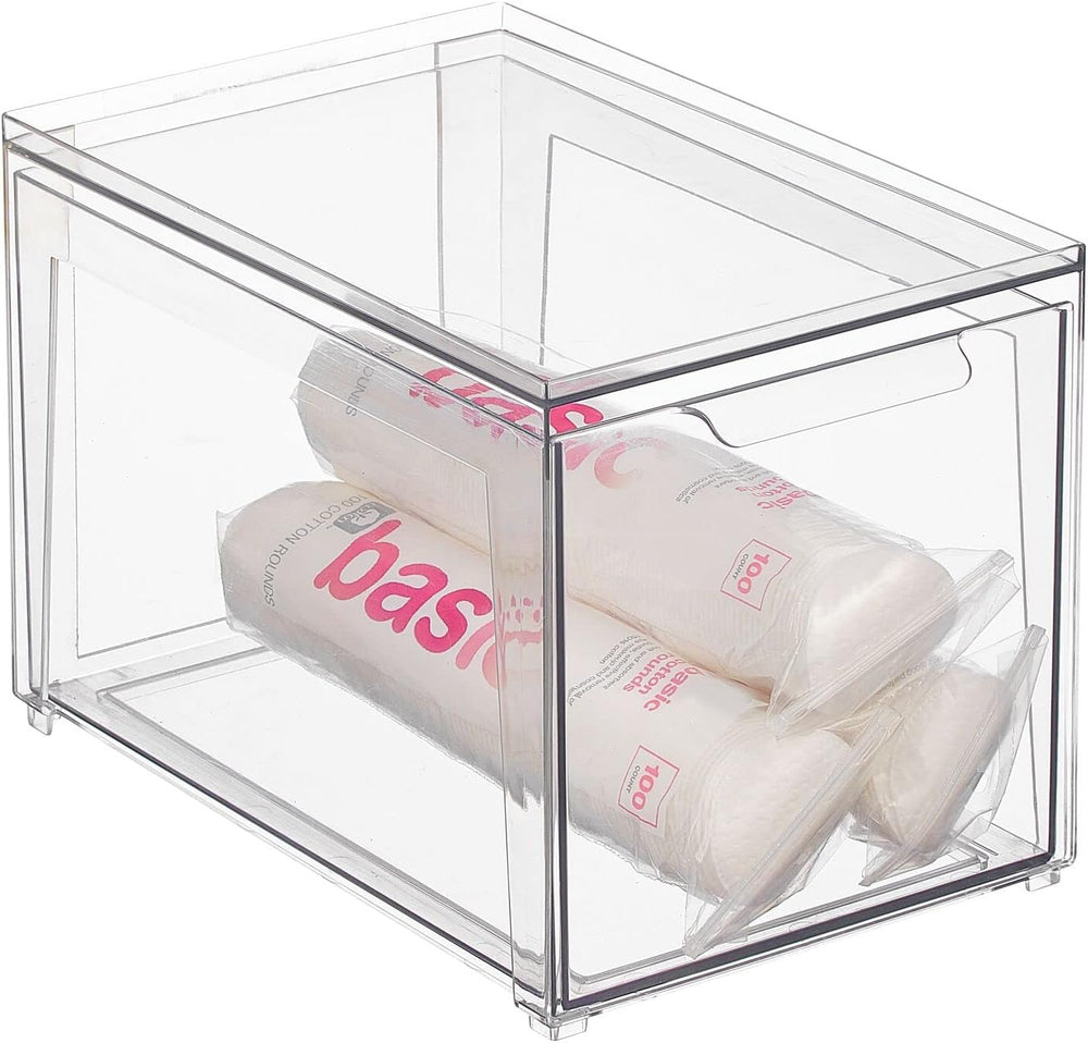 mDesign Plastic Stackable Bathroom Storage with Pull Out Bin Organizer Drawer...