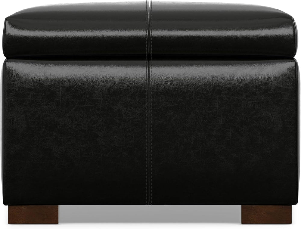 SIMPLIHOME Gabbie 48" Wide Vegan Leather Storage Ottoman in Midnight Black
