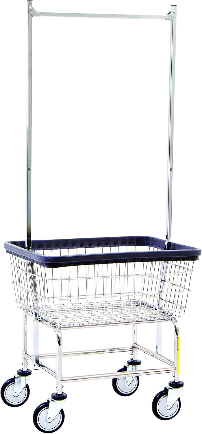 R&B Wire® 100E58 Heavy Duty Wire Laundry Cart with Double Pole Rack | 2.5...