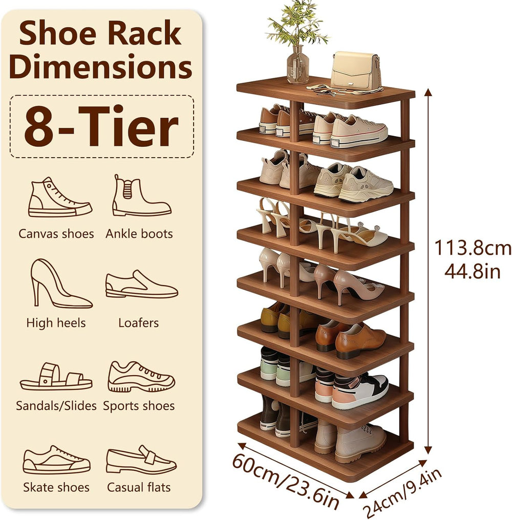 Vertical Shoe Rack,8 Tiers Tall Shoe Shelf for Closet Entryway