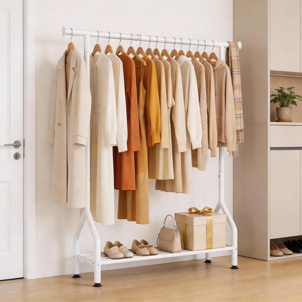 EAGMAK Sturdy Clothing Racks with Shelf, Metal Clothes Rack with Leveling Fee...