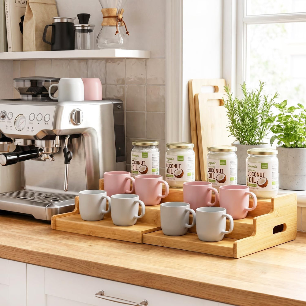 3-Tier Expandable Bamboo Mug Holder, Countertop Coffee Cup Rack, Mug Organize...